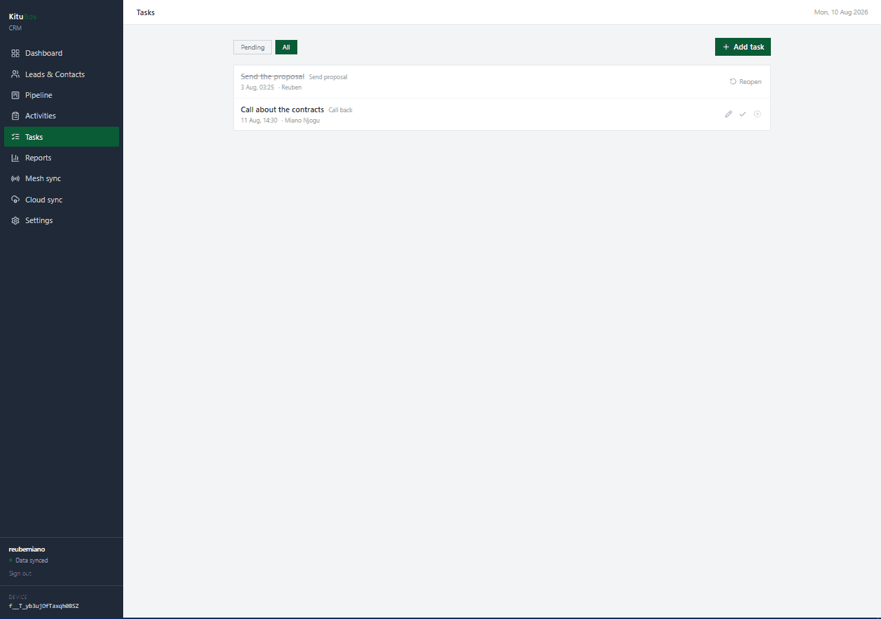 KituBox CRM - Reporting and sync
